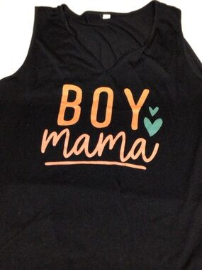 Source Unknown Black Tank Top with Coral and Teal Print